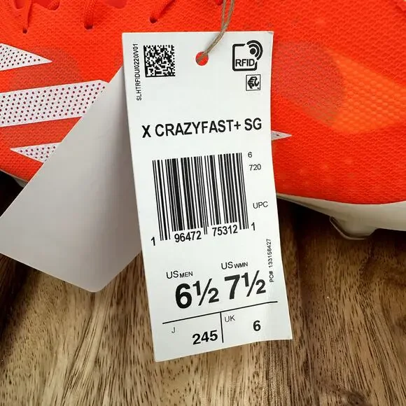 Adidas X Crazyfast + SG Men's 6.5/ Womens 7.5 Solar Red Soccer Cleats IF0646 NEW
